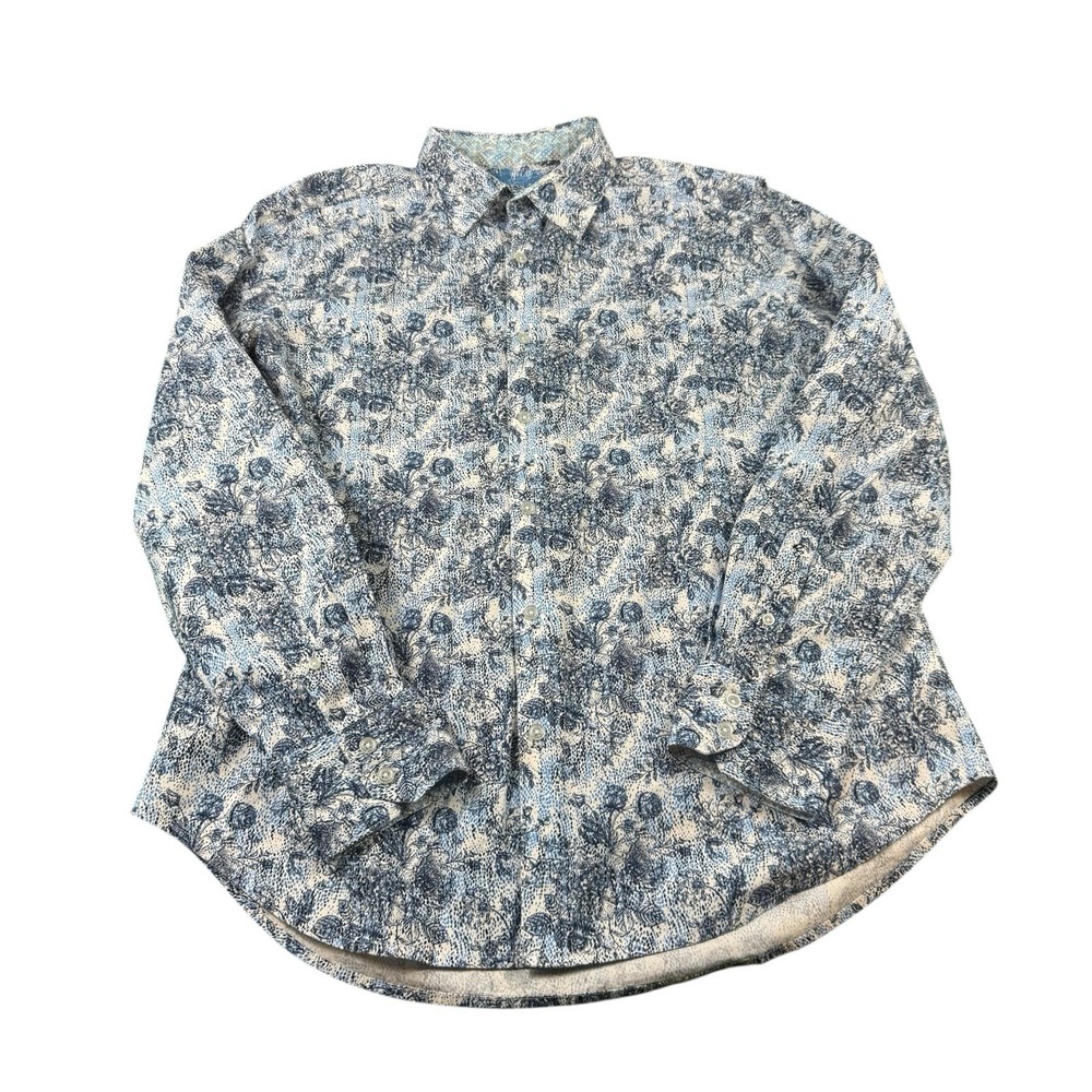 Robert Graham Blue Abstract Floral Button Up Shirt Mens XL Classic Fit L/S